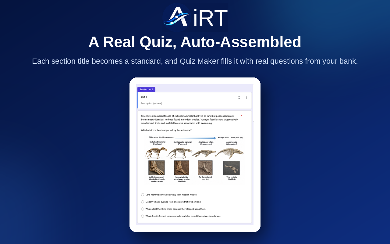 A randomized quiz generated as a Google Form